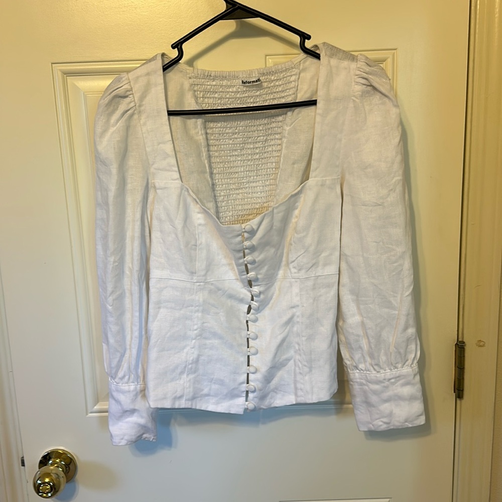 Reformation Micah Balloon Sleeve Linen Blouse Size 10